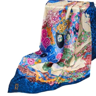 Afbeelding van Prettystern Gustav Klimt zijden sjaal art prints nouveau, P650 Virgo (blauw)