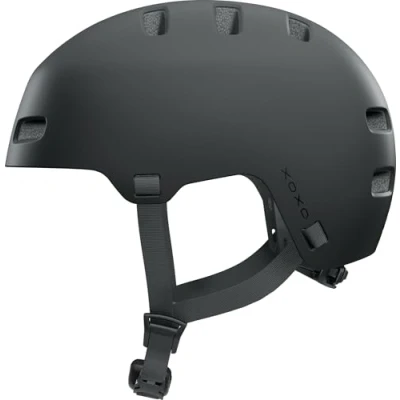 Afbeelding van ABUS XOXO Fietshelm, stadshelm in skaterlook, helm voor skateboard, fiets, scooter, met geoptimaliseerde kinriem, jongeren en volwassenen, maat S, zwart