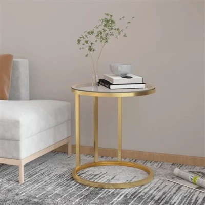 Afbeelding van vidaXL Bijzettafel 45 cm gehard glas goudkleurig en transparant