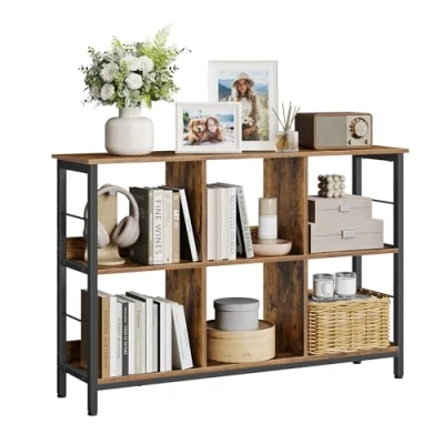 Afbeelding van VASAGLE boekenkast met 6 vakken, staande plank, open, opbergrek, voor kantoor, woonkamer, slaapkamer, 120 x 33 80 cm, industrieel ontwerp, vintage bruin zwart LLS104B01