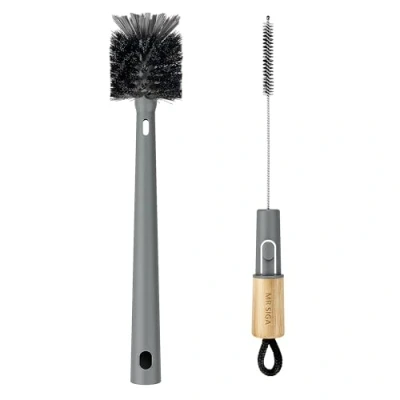 Afbeelding van MR.SIGA 2 in 1 flessenborstel en rietje, met lange steel van bamboe, voor baby&#039;s, fles, glas, thermosbeker, grijs