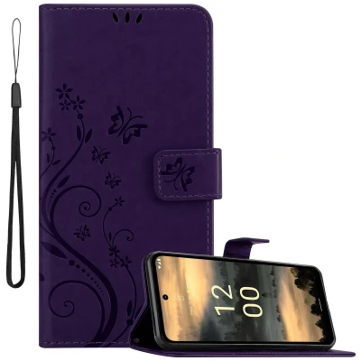 Afbeelding van Cadorabo Hoesje geschikt voor Nokia XR21 in BLOEMEN DONKER PAARS Beschermhoes bloemmotief met magnetische sluiting, standfunctie en kaartsleuven Book Case Cover Etui