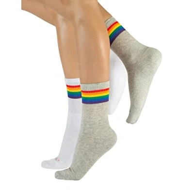 Afbeelding van CALZITALY 2 paar uniseks regenboog sokken katoenen voor heren en dames grijs, wit, zwart 35/38 39/42 43/46 Made in Italy, Grijs+Wit