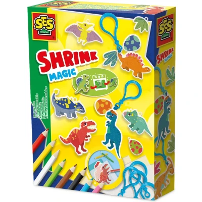Afbeelding van SES Creative 14294 Krimpfolie Dino Sleutelhangers Creatieve Knutselset voor Kinderen vanaf 5 Jaar Personaliseer ontwerpen en krimp in de oven Perfect creatief spelen