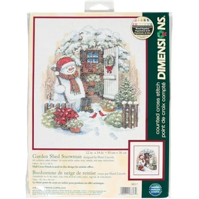 Afbeelding van Borduurpakket sneeuwpop in de tuin om te borduren van Dimensions 08817
