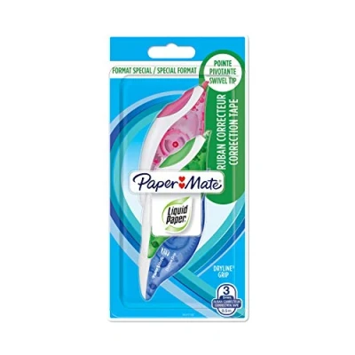 Afbeelding van Paper Mate vloeibaar papier DryLine Grip correctietape roze en blauw 2 stuks