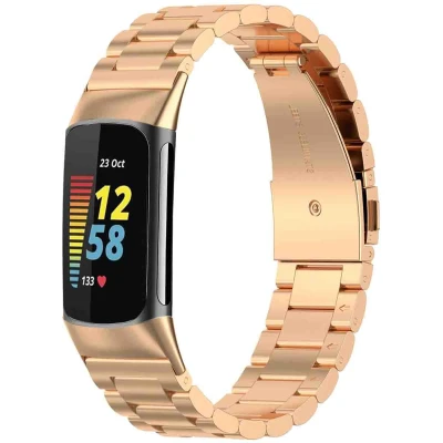 Afbeelding van imoshion Bandje met Horlogeband inkorter Geschikt voor Fitbit Charge 6, 5 Stalen band zonder installatiehulp Rosé Goud