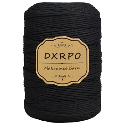 Afbeelding van DXRPO Macramégaren, 3 mm x 300 m, natuurlijk macramé, katoenen garen, koord voor wandbekleding, bloemenhanger, doe het zelf handwerk, plantenhanger, boho decoratie, zwart