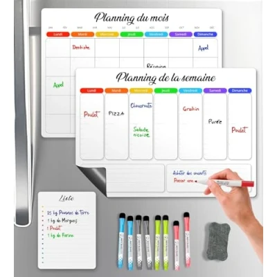 Afbeelding van SKYCROO magnetische koelkastkalender, wit, 3 x + accessoires weekplanner maandplanner memo magneetbord gezinsorganizer borden