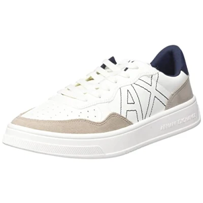 Afbeelding van Armani Exchange Seattle Low Contrast Logo geborduurd op de zijkant, sneakers voor heren, gebroken wit beige, 44 EU, Off White Beige