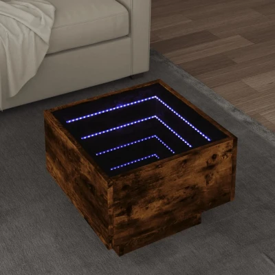 Afbeelding van Bijzettafel met LED 40x40x30 cm bewerkt hout gerookt eikenkleur