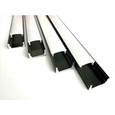 Afbeelding van Zwart aluminium profiel voor ledstrips met ondoorzichtige diffuser, verpakking U montagebeugel, 2 m strips, kanaal eindkappen (8, 4 x meter)