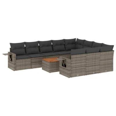 Afbeelding van vidaXL 11 delige Loungeset met kussens poly rattan zwart