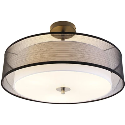 Afbeelding van QAZQA Moderne plafondlamp zwart met wit 50 cm 3 lichts Drum Duo