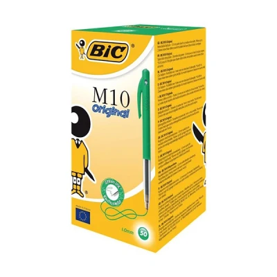 Image de Stylo Bille Rétractable Bic M10 Clic pointe moyenne Vert Boîte de 50 Stylos