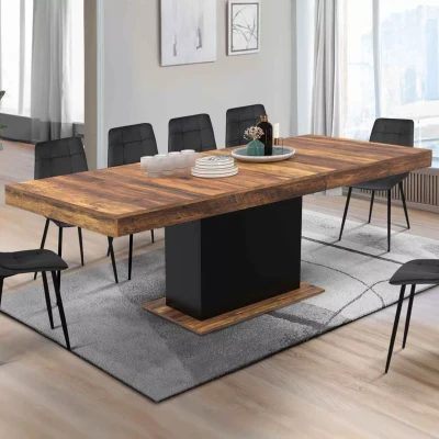 Image de Table à manger extensible rectangle EDEN 6 10 personnes plateau HAWKINS bois foncé et noir 160 200cm