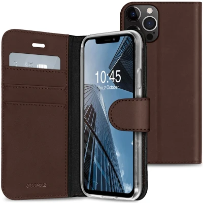 Afbeelding van Accezz Hoesje Geschikt voor iPhone 13 Pro Met Pasjeshouder Wallet Softcase Bookcase Bruin