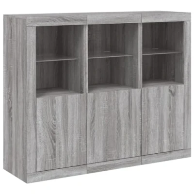 Afbeelding van vidaXL Dressoirs met LED verlichting 3 st bewerkt hout grijs sonoma