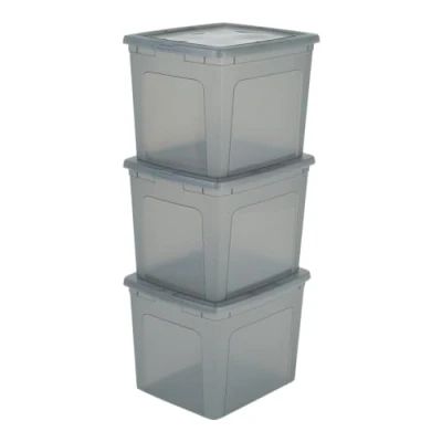 Afbeelding van IRIS Clearbox Opbergbox 30L Kunststof Grijs Set van 3