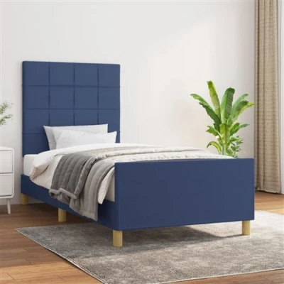 Afbeelding van vidaXL Bedframe met hoofdeinde stof blauw 90x200 cm