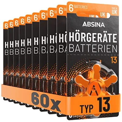 Afbeelding van ABSINA PR48 ZL2 P13 gehoorapparaat batterijen met gemakkelijk vast te pakken beschermfolie, 13 zinklucht 1,45 V type oranje