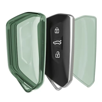 Afbeelding van kwmobile Autosleutel hoesje geschikt voor VW Golf 8 3 knops behuizing van TPU transparant in groen /