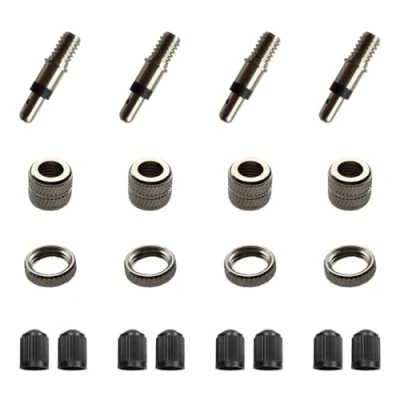 Afbeelding van Fietsventielreserveset, fietsventielinzetstuk, fietsventieladapter met 20 stuks, inclusief 4 flitsventielen, 8 ventieldoppen, flitsventielinzet voor normaal ventiel.