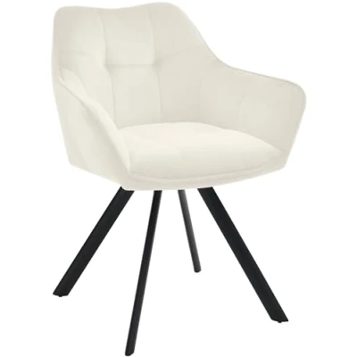 Afbeelding van CLP Scott Eetkamerstoel Bezoekersstoel Met armleuning Metalen frame creme Fluweel