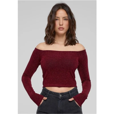 Afbeelding van Urban Classics OFF Shoulder Glitter Longsleeve, Dames, Maat: 4XL, Burgundy