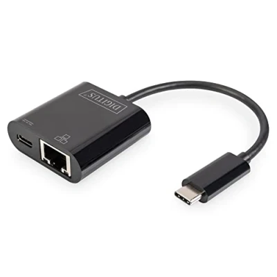 Afbeelding van Digitus USB C, RJ45 Adapter [1x C stekker 1x bus, bus] DN 3027 Incl. Met laadbus,
