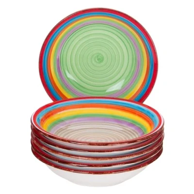 Afbeelding van MamboCat Set van 6 Ibiza borden soepborden 700 ml Ø 21,5 cm saladeborden serveerschaal aardewerk regenboogkleuren