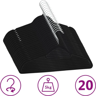 Afbeelding van 20 delige Kledinghangerset anti slip fluweel zwart