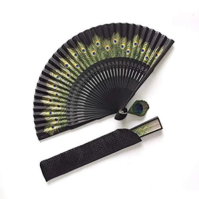 Afbeelding van Eastern Wind Opvouwbare waaier van zijde en bamboe, 21,6 cm, zwart