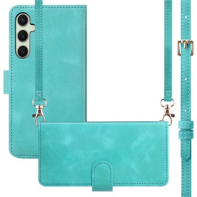 Afbeelding van imoshion Hoesje Geschikt voor Samsung Galaxy S25 met Pasjeshouder Bookcase koord Turquoise