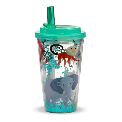 Afbeelding van Beker Zooniverse Wilde Dieren Cartoon Breukbestendig/Dubbelwandig Poptop Cover Ecozen 500ml