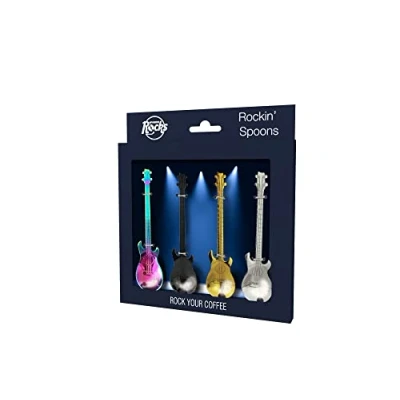 Afbeelding van Winkee Rocks 4 stuks koffielepels voor gitaar, coole lepels in elektrische gitaarlook, koffielepel, eierlepel, roestvrij staal, cadeau Kerstmis, verjaardag, Pasen
