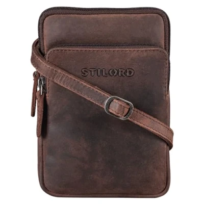 Afbeelding van STILORD &#039;Elin&#039; Mobiele telefoontas, schoudertas, leer, vintage, borsttas, kleine crossbody tas, reistas, kaarthouder, echt Zamora Bruin, Schooltas