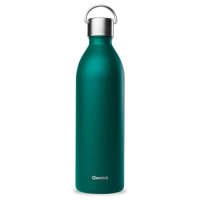 Afbeelding van Qwetch Thermosfles Active smaragdgroen 1 liter Drinkfles met handvat van gerecycled roestvrij staal 24 uur koud en 12 warm Waterdicht, BPA vrij compact