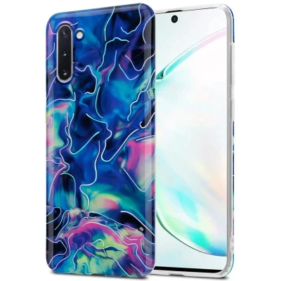 Afbeelding van Cadorabo Hoesje geschikt voor Samsung Galaxy NOTE 10 in Blauw Roze marmer No. 17 Beschermhoes gemaakt van TPU siliconen Case Cover met mozaïek motief