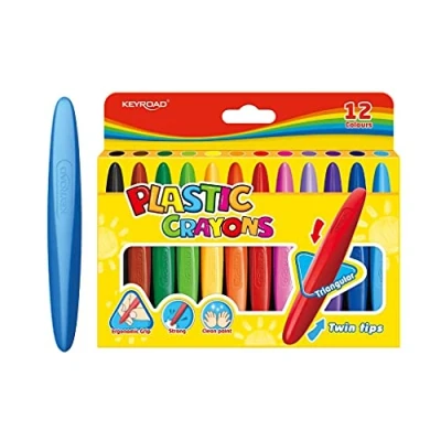 Afbeelding van Keyroad KR971802 Set van 12 driehoekige waskrijtjes met comfortabele handgreep voor peuters en kinderen, veilig niet giftig, kinderen
