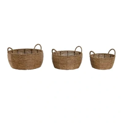 Afbeelding van Plantenbakkenset Home ESPRIT Bruin Metaal Vezel Tropisch 34 x 33 15 cm