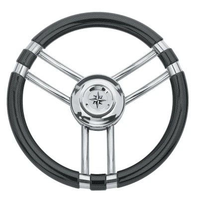 Afbeelding van 3 spaaks stuurwiel model 22 rvs met carbon look rand a=350mm b=60mm