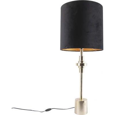 Afbeelding van QAZQA Art deco tafellamp goud met velours zwarte kap 40 cm Diverso