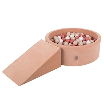 Afbeelding van KiddyMoon Velvet Foam Speeltuin Met Rond Ballenbad Voor Kinderen (200 ballen), Zandroze: Pastelbeige/Zalm/Wit