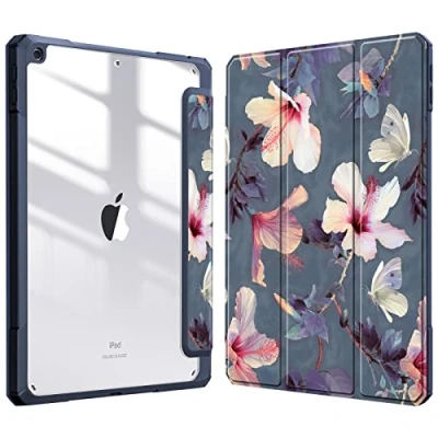 Afbeelding van Fintie Hoes voor iPad 10.2 inch 9e Generatie 2021/8e Gen 2020 /7e 2019 [Ingebouwde Penhouder] Schokbestendige Cover met Transparant Harde Schaal Terug Beschermhoes (Z Blühender Hibiskus)