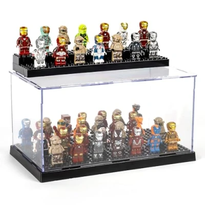 Afbeelding van Vitrine van acryl voor Lego met 3 lagen, stapelbaar, bakstenen, plaatje, opbergdoos, plexiglas, transparant, collectie, mini model, speelgoed, tentoonstelling, bouwset stofdicht