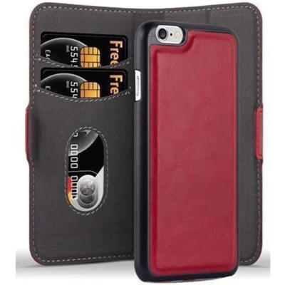 Afbeelding van Cadorabo Hoesje geschikt voor Apple iPhone 6 / 6S in GRANAATAPPEL ROOD Beschermhoes 2 1 design met standfunctie en kaartvak Book Case Cover Etui