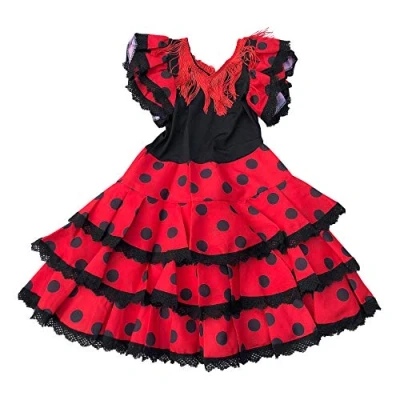 Afbeelding van La Senorita Spaanse Flamenco jurk/Niño Luxe kostuum voor meisjes/kinderen Rood zwart, Zwart