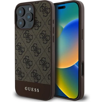 Afbeelding van Guess 4G Bottom Stripe Hoesje Geschikt voor Apple iPhone 16 Pro Max Back Cover Bruin