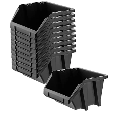 Afbeelding van KADAX Set van 10 stapelbare opbergdozen voor werkplaats, PP kunststof, verschillende maten en kleuren, gereedschapswand (zwart, 144 x 118 mm)